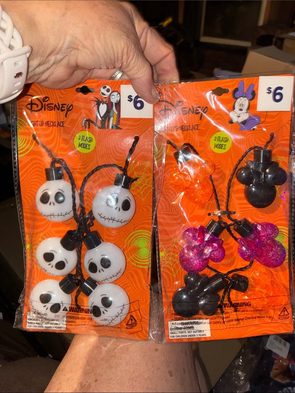 Disney Light-Up Necklace Set – White Skull & Pink/Black Mickey Styles